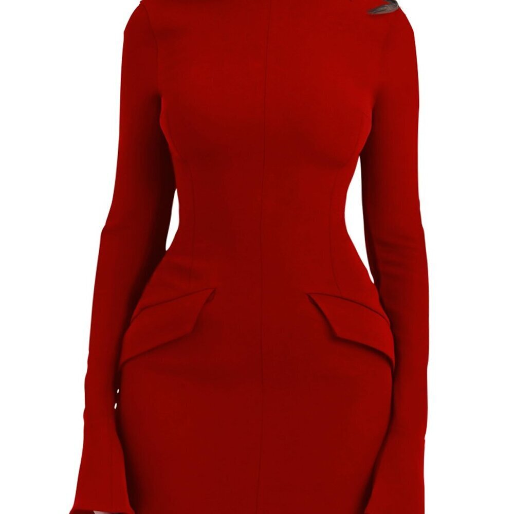 Long Sleeve Mock Neck Bodycon Mini Dress - Polyester Spandex - Size S